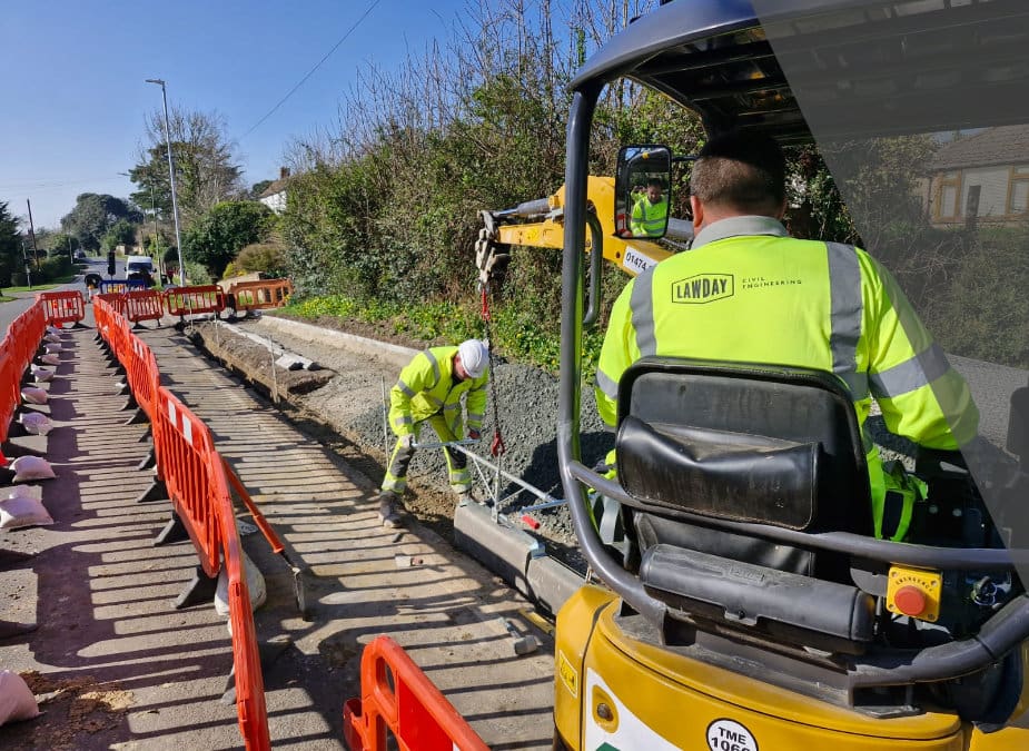 Lawday operative on a roller machine during a highways resurfacing scheme, representing Lawday's Highways sector work